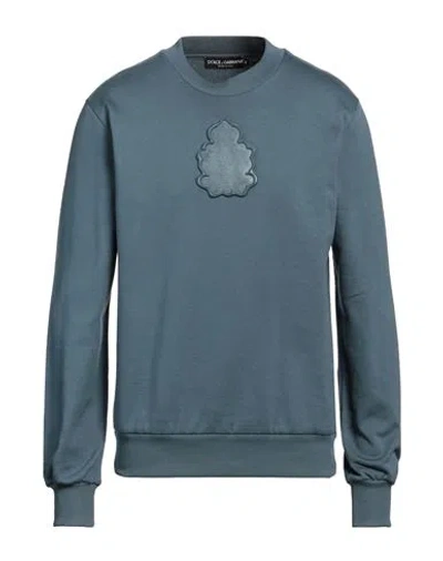 Dolce & Gabbana Man Sweatshirt Slate Blue Size 36 Cotton, Elastane, Pvc - Polyvinyl Chloride
