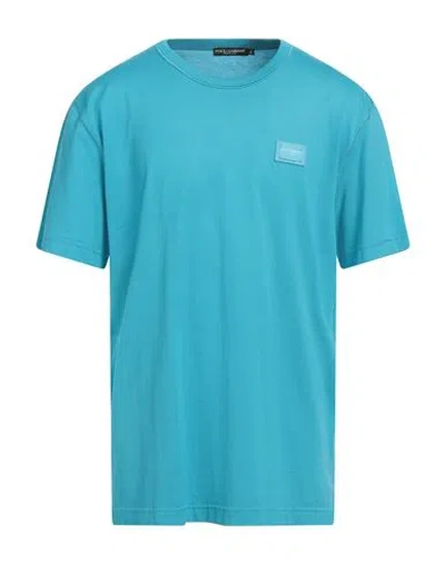 Dolce & Gabbana Man T-shirt Azure Size 34 Cotton In Blue