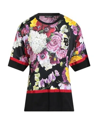 Dolce & Gabbana Man T-shirt Black Size 42 Viscose, Cotton, Wool, Acrylic, Polyester In Multi