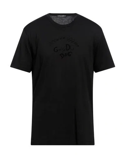 Dolce & Gabbana Black Cotton Velvet Logo Print Men T-shirt