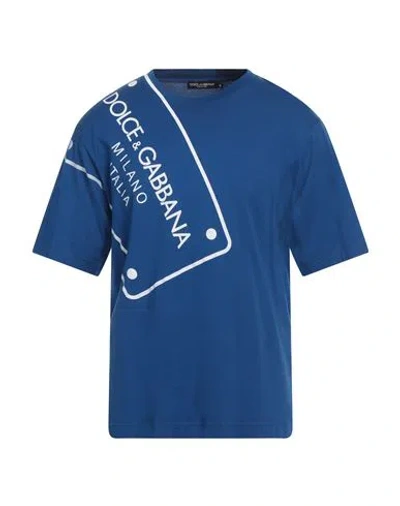 Dolce & Gabbana Man T-shirt Bright Blue Size 50 Cotton