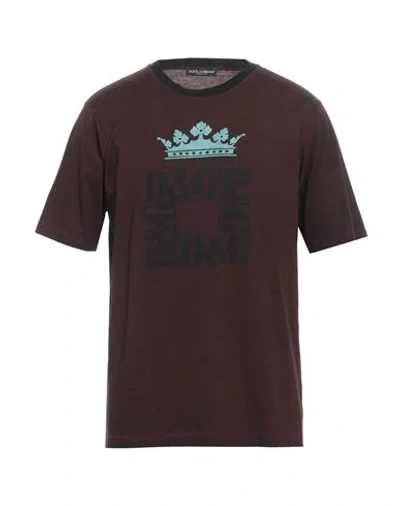 Dolce & Gabbana Man T-shirt Burgundy Size 42 Cotton In Brown