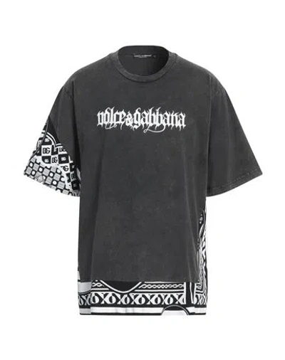 Dolce & Gabbana Man T-shirt Charcoal Size 38 Cotton In Grey