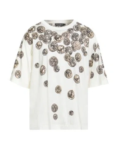 Dolce & Gabbana Man T-shirt Cream Size L Cotton In White