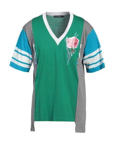Dolce & Gabbana Man T-shirt Green Size 42 Cotton, Zamak