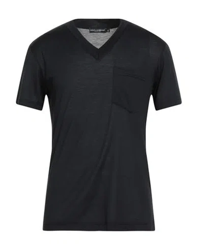 Dolce & Gabbana Man T-shirt Midnight Blue Size 44 Silk, Cotton In Black