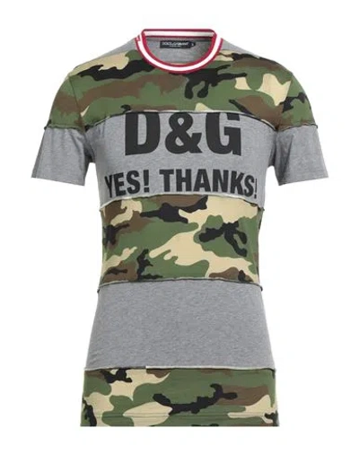 Dolce & Gabbana Man T-shirt Military Green Size 32 Cotton, Elastane