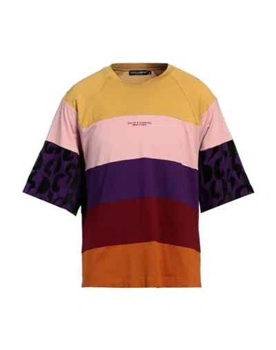 Dolce & Gabbana Man T-shirt Mustard Size 36 Cotton, Polyamide, Polyester In Yellow