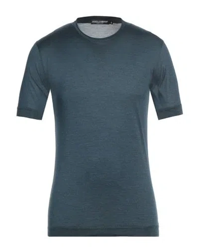 Dolce & Gabbana Man T-shirt Navy Size 46 Silk In Navy Blue