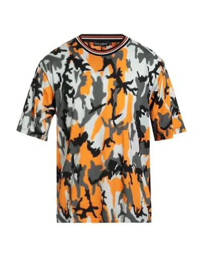 Dolce & Gabbana Man T-shirt Orange Size 46 Cotton, Elastane In Multi