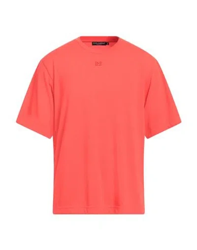 Dolce & Gabbana Man T-shirt Orange Size 46 Polyester, Brass