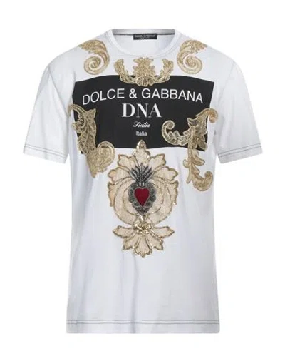 Dolce & Gabbana Man T-shirt White Size 48 Cotton, Polyamide, Polyester, Brass, Glass