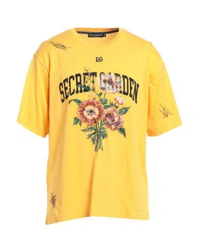 Dolce & Gabbana Man T-shirt Yellow Size 40 Cotton, Zamak, Polyester