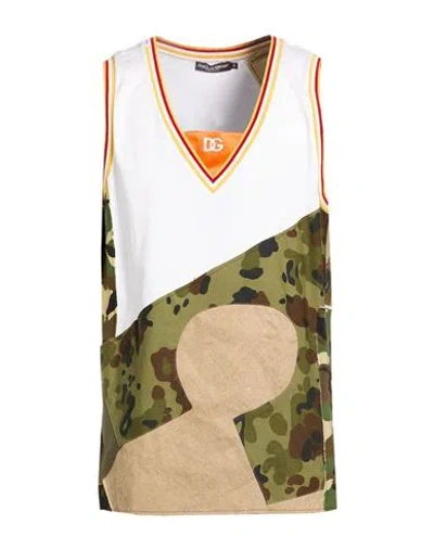 Dolce & Gabbana Man Tank Top Military Green Size L Cotton, Polyester, Hemp In Multi