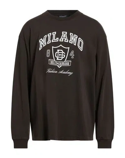 Dolce & Gabbana Man T-shirt Chocolate Brown Size M Cotton In Black