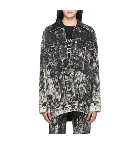 Dolce & Gabbana Marbled-print Denim Jacket In Black