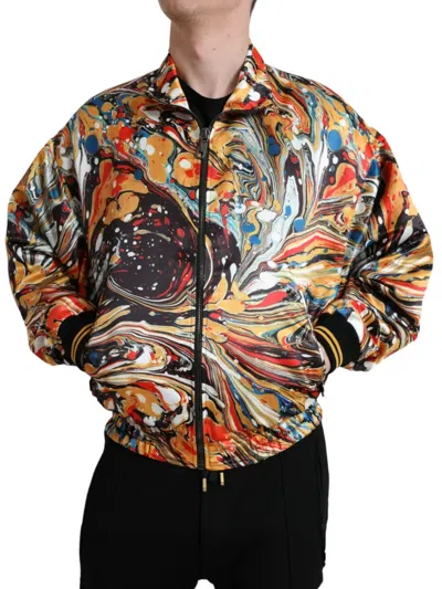 Dolce & Gabbana Abstract Bomber Jacket Marble Print In Multi