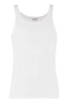 Dolce & Gabbana Classic Fit Cotton Blend Tank Top With Ribbed Texture In Bianco