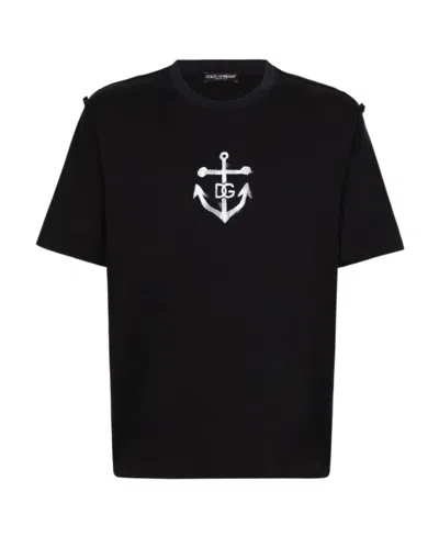 Dolce & Gabbana Marina-print Cotton T-shirt In Black