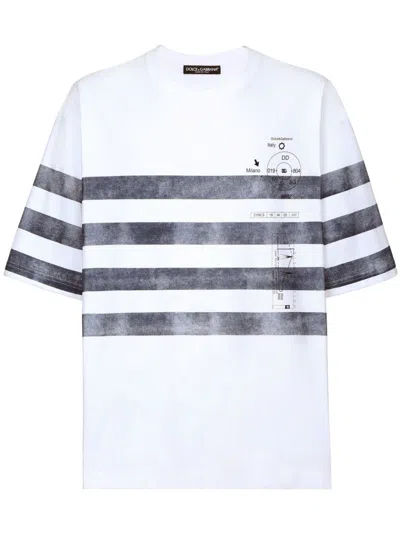 Dolce & Gabbana Striped Cotton T-shirt In White