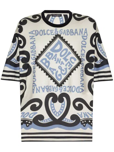 Dolce & Gabbana Marina-print Silk T-shirt In Blue