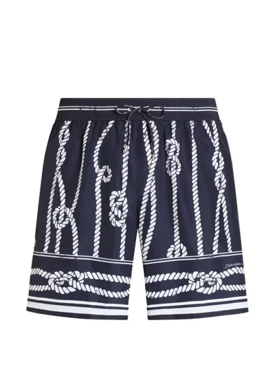 Dolce & Gabbana Badeshorts Aus Canvas Mit Marina-print In Blue