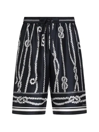 Dolce & Gabbana Marina Straight-leg Printed Silk-twill Drawstring Shorts In Blue