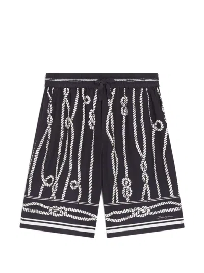 Dolce & Gabbana Kids' Marina-print Viscose Bermuda Shorts In Blue