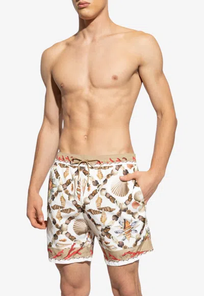 Dolce & Gabbana Marine-print Quick-dry Swim Shorts In Neutral