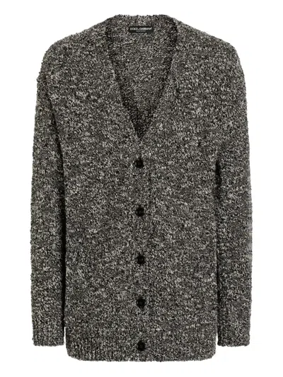 Dolce & Gabbana Two-tone Wool Blend Cardigan In Gray