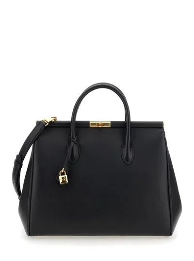 DOLCE & GABBANA 'MARLENE' BLACK HANDBAG WITH PADLOCK DETAIL AND LOGO EMBOSSED ON THE BACK