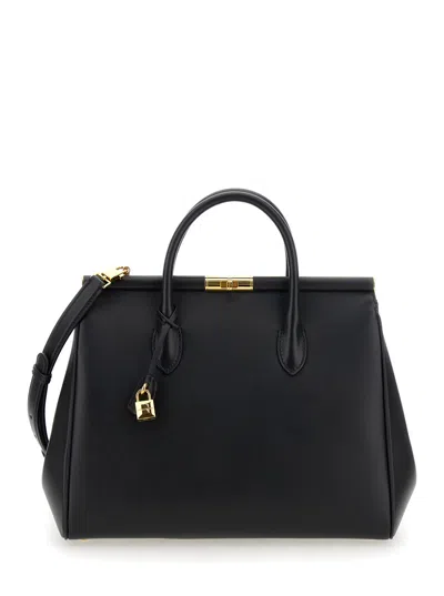 DOLCE & GABBANA DOLCE & GABBANA WOMEN 'MARLENE' BLACK HANDBAG WITH PADLOCK DETAIL AND LOGO EMBOSSED ON THE BACK IN L