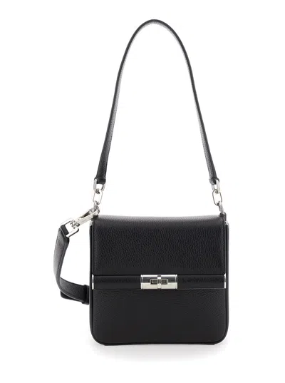 DOLCE & GABBANA MARLENE BLACK SHOULDER BAG WITH TWIST CLOSURE AND LOGO ON THE BACK IN HAMMERED LEATHER MAN