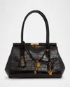 Dolce & Gabbana Marlene Charm Croc-embossed Leather Shoulder Bag In Nero
