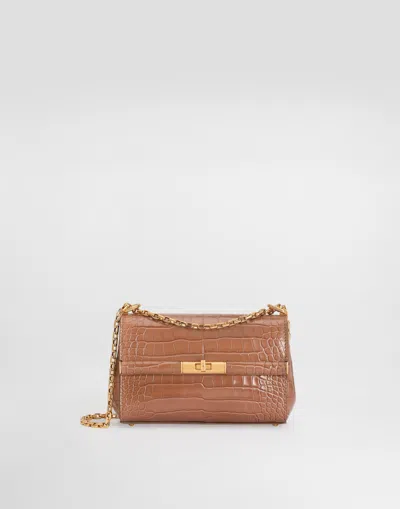 Dolce & Gabbana Marlene City Mini Shoulder Bag In Polished Alligator In Brown