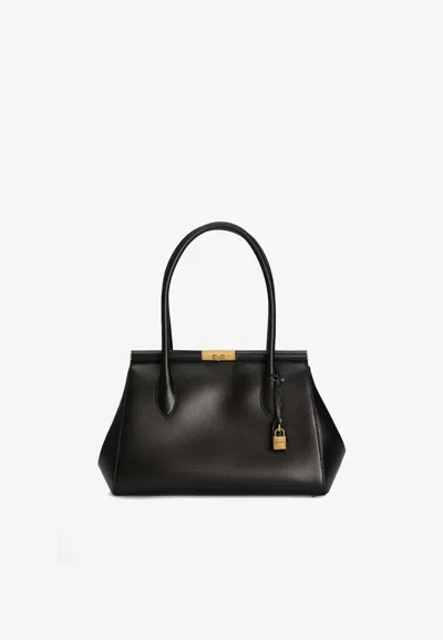 Dolce & Gabbana Marlene Everyday Shoulder Bag In Grained Leather In Black