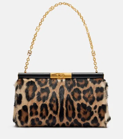 Dolce & Gabbana Marlene Large Calf Hair Shoulder Bag In Brown