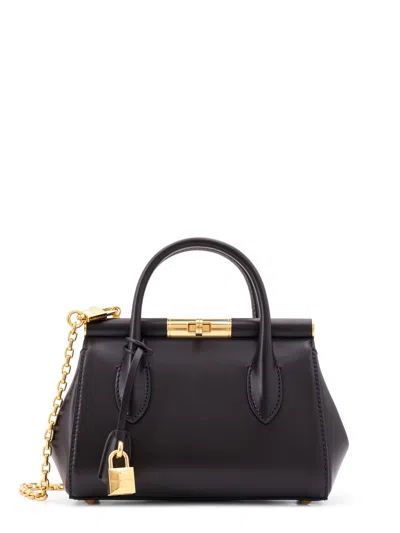 Dolce & Gabbana Marlene Leather Handbag With Logo Print In Black