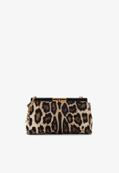 Dolce & Gabbana Marlene Leopard Print Clutch Bag In Brown