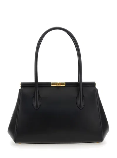 Dolce & Gabbana 'marlene Medium' Black Handbag With With Logo Embossed On The Back In Leather Woman