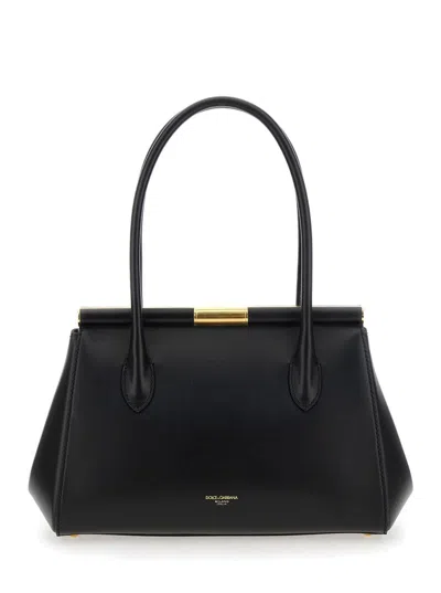 DOLCE & GABBANA 'MARLENE MEDIUM' BLACK HANDBAG WITH WITH LOGO EMBOSSED ON THE BACK IN LEATHER WOMAN