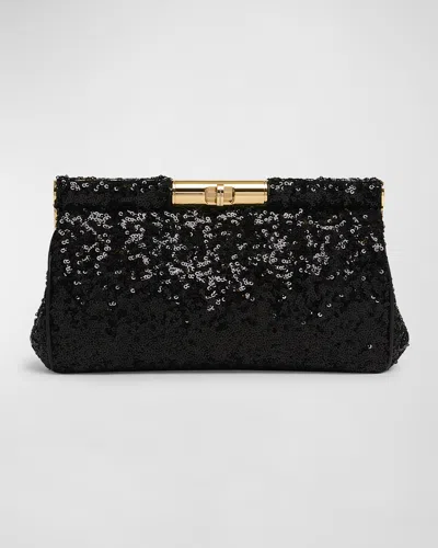 Dolce & Gabbana Marlene Medium Sequined Clutch Bag In Nero