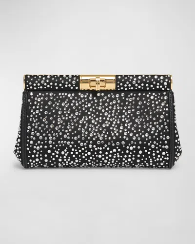 Dolce & Gabbana Marlene Small Embellished Clutch Bag In Crystalnero