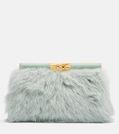 Dolce & Gabbana Marlene Leather-trimmed Shearling Shoulder Bag In Green
