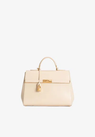Dolce & Gabbana Marlene Top Handle Bag In Palmellato Calfskin In White