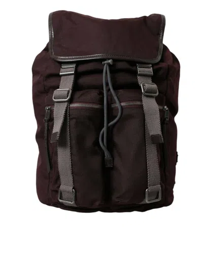 Dolce & Gabbana Maroon Brown Nylon Leather Rucksack Backpack Bag In Neutral