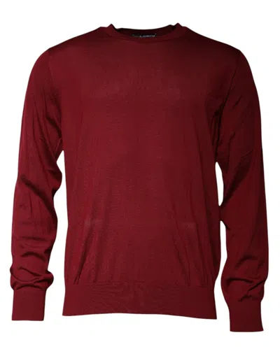 Pre-owned Dolce & Gabbana Maroon Cashmere Crew Neck Pullover Men's Sweater () In Burgundy