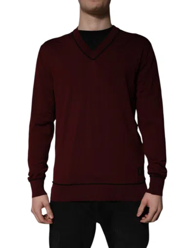 Pre-owned Dolce & Gabbana Maroon Cashmere V-neck Men Pullover Men's Sweater () In Burgundy