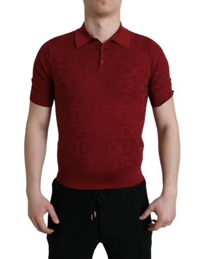 Dolce & Gabbana Maroon Collared Short Sleeve Silk Men's T-shirt