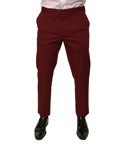 Pre-owned Dolce & Gabbana Maroon Cotton Men Skinny Dress Men's Pants ()